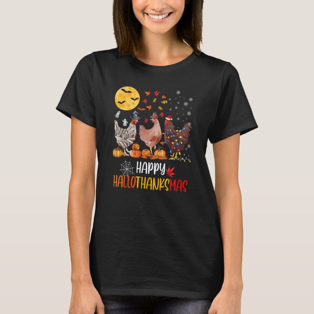 Camiseta Happy HalloThanksMas Chicken   Famring Christmas   (Anverso)