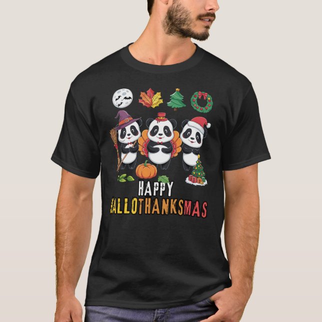 Camiseta Happy Hallothanksmas Christmas Halloween, Panda Th (Anverso)