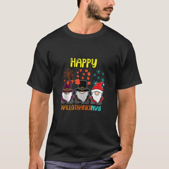 Camiseta Happy Hallothanksmas Christmas Halloween Thanksgiv (Anverso)