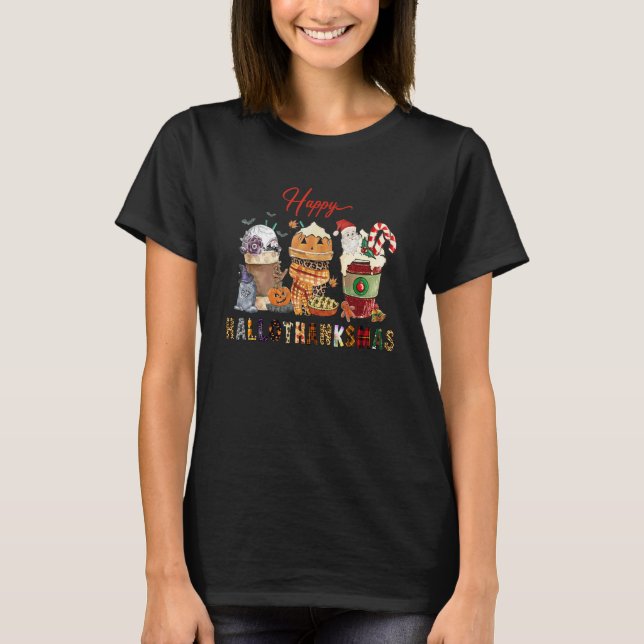 Camiseta Happy Hallothanksmas Coffee   Fall Halloween Women (Anverso)