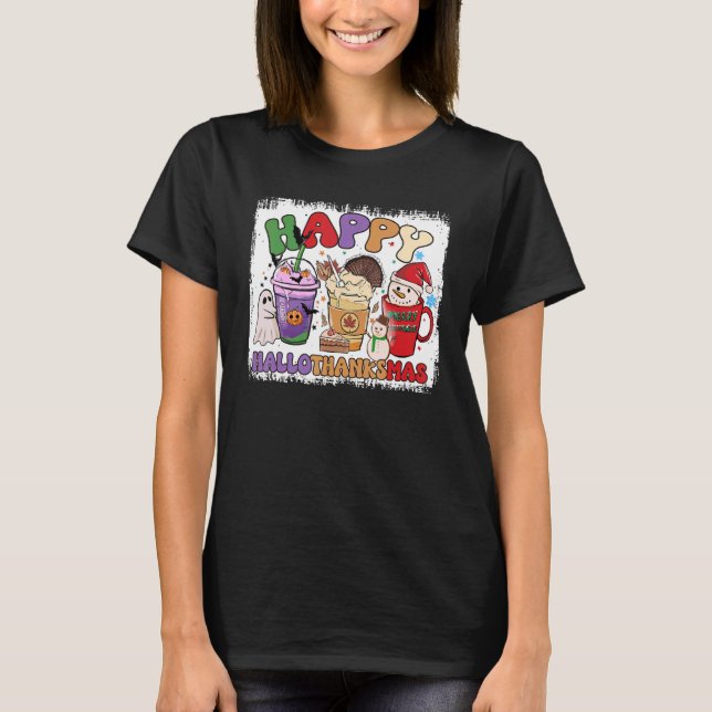 Camiseta Happy Hallothanksmas Coffee Latte Halloween Thanks (Anverso)