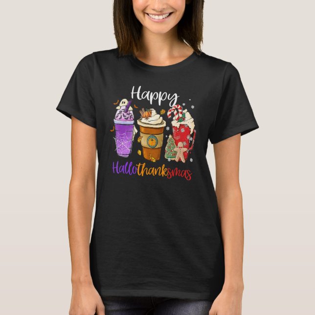 Camiseta Happy Hallothanksmas Coffee Latte Halloween Thanks (Anverso)