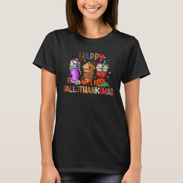 Camiseta Happy Hallothanksmas Coffee Latte Halloween Thanks (Anverso)