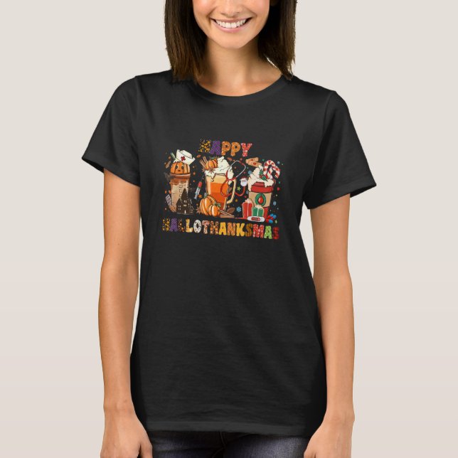 Camiseta Happy Hallothanksmas Coffee Nurse Halloween Drink  (Anverso)