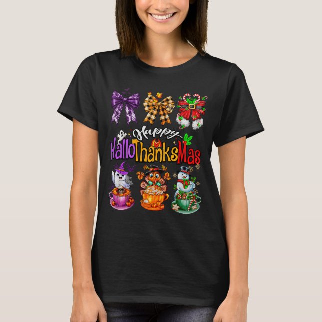Camiseta Happy Hallothanksmas Coquette Bow Coffee Latte Can (Anverso)