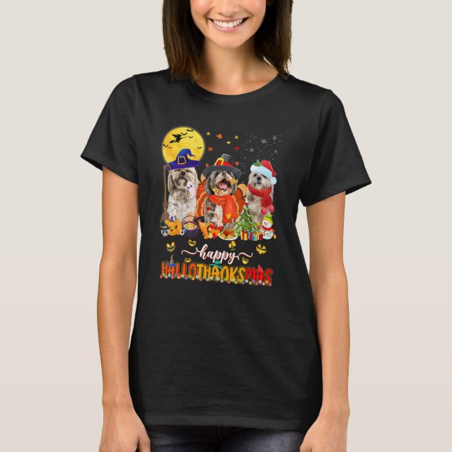 Camiseta Happy Hallothanksmas Cute Shih Tzu Wizard Hat Turk (Anverso)