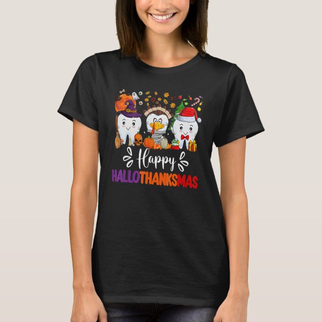 Camiseta Happy HalloThanksMas Dental Boo Crew Dentist Assis (Anverso)