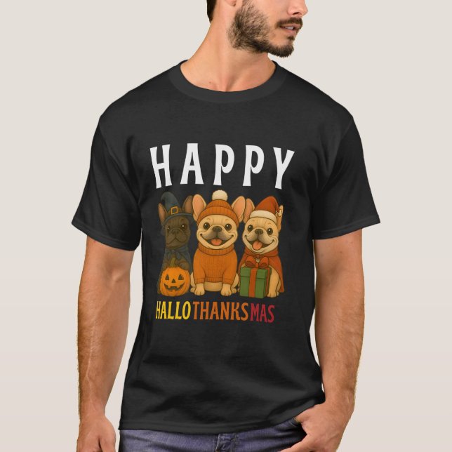 Camiseta Happy Hallothanksmas Frenchie Cute French Bulldog  (Anverso)