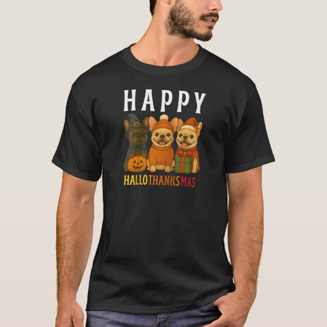 Camiseta Happy Hallothanksmas Frenchie Cute French Bulldog  (Anverso)