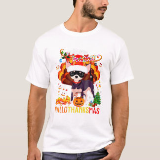 Camiseta Happy Hallothanksmas Funny Reindeer Santa Turkey C