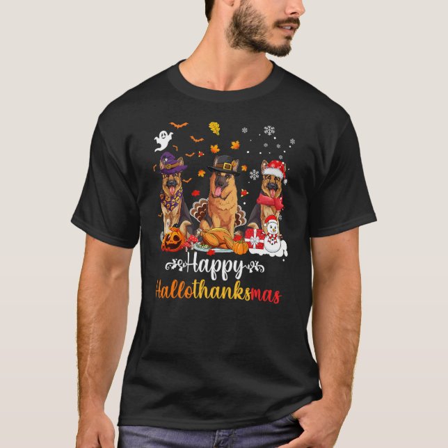 Camiseta Happy Hallothanksmas German shepherd Dog Halloween (Anverso)