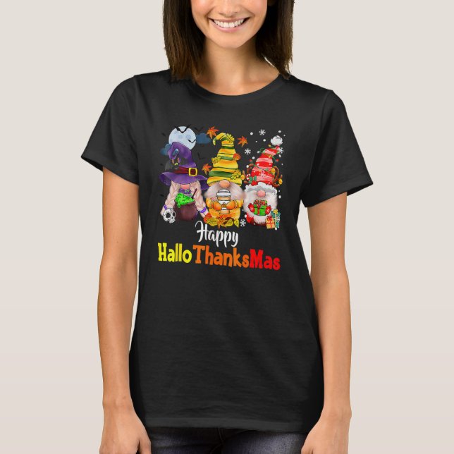 Camiseta Happy Hallothanksmas Gnomes Halloween Thanksgiving (Anverso)