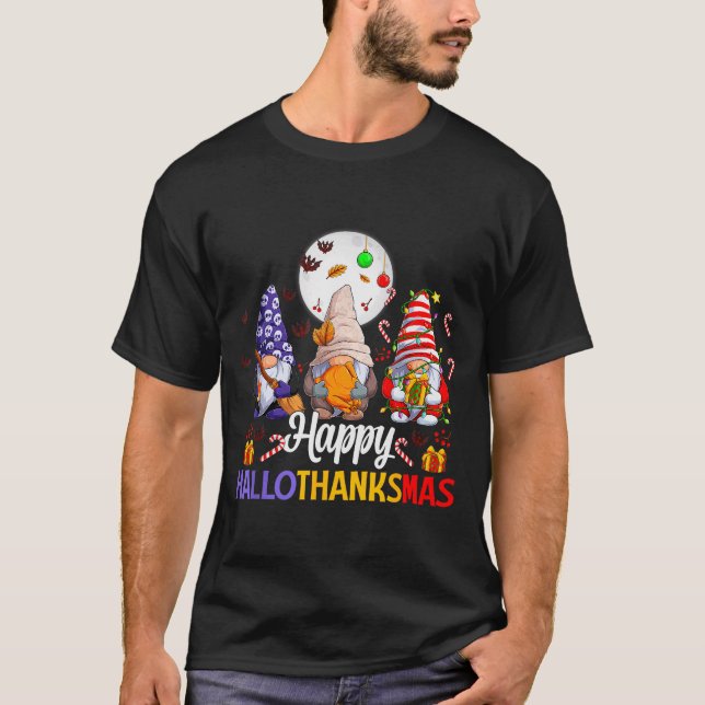 Camiseta Happy Hallothanksmas Gnomes Lover Halloween Merry  (Anverso)