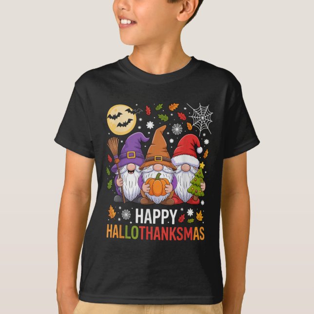 Camiseta Happy Hallothanksmas Gnomes Lover Halloween Merry  (Anverso)