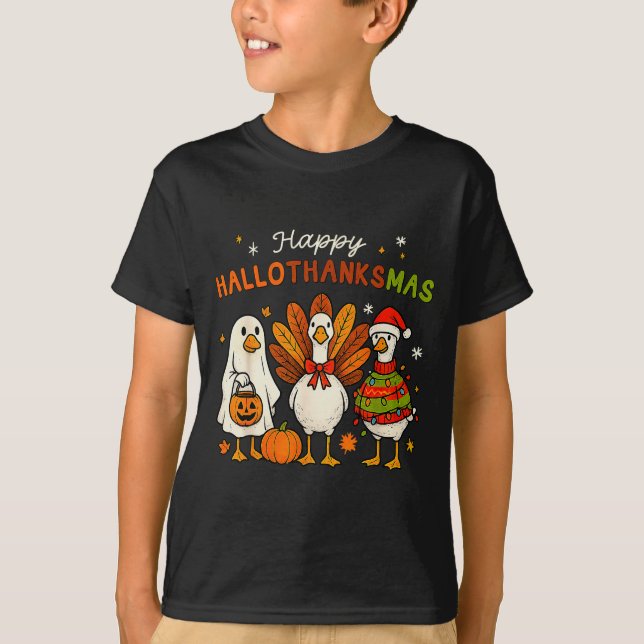 Camiseta Happy Hallothanksmas Goose Halloween Thanksgiving  (Anverso)