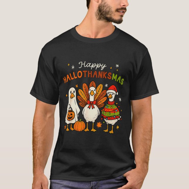 Camiseta Happy Hallothanksmas Goose Halloween Thanksgiving  (Anverso)