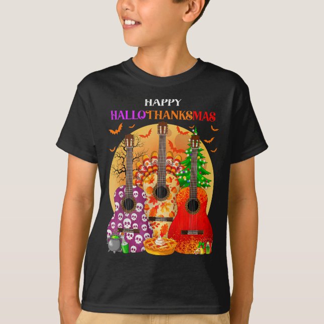 Camiseta Happy Hallothanksmas Guitar Halloween Thanksgiving (Anverso)