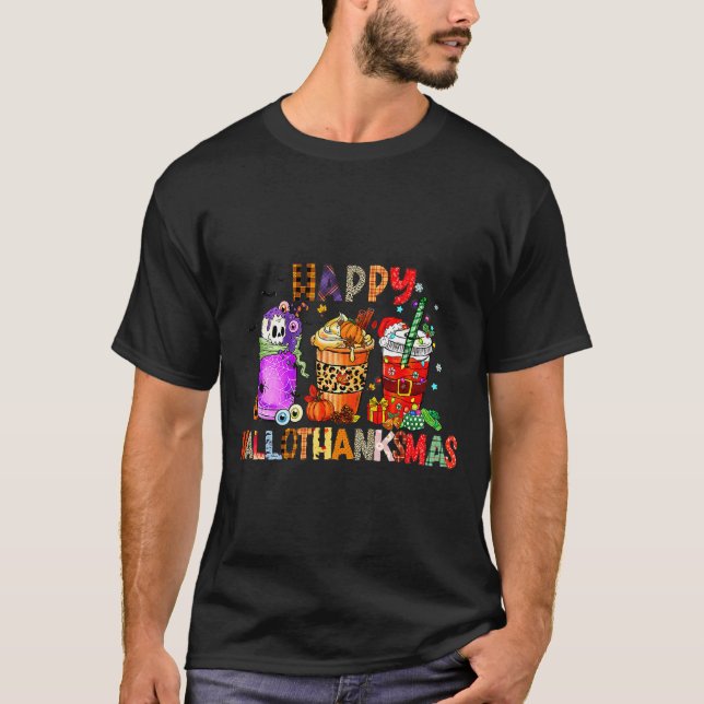 Camiseta Happy Hallothanksmas Halloween Coffee Latte Thanks (Anverso)