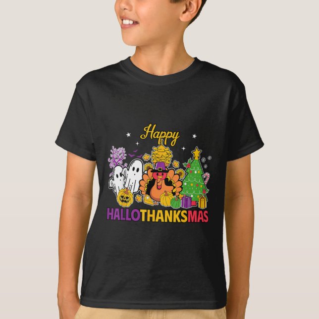 Camiseta Happy Hallothanksmas Halloween Thanksgiving Christ (Anverso)
