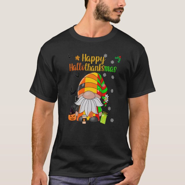 Camiseta Happy HalloThanksmas HallowThanksmas Gnome Hat Pum (Anverso)