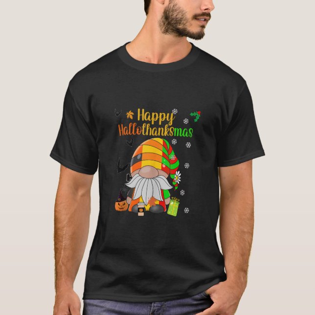 Camiseta Happy HalloThanksmas HallowThanksmas Gnome Hat Pum (Anverso)