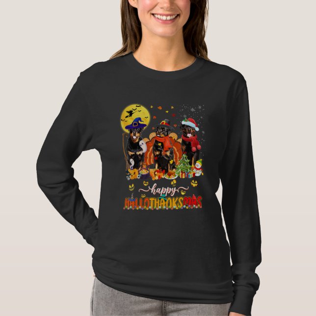Camiseta Happy Hallothanksmas Rottweiler Wizard Hat Turkey  (Anverso)