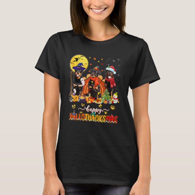 Camiseta Happy Hallothanksmas Rottweiler Wizard Hat Turkey  (Anverso)