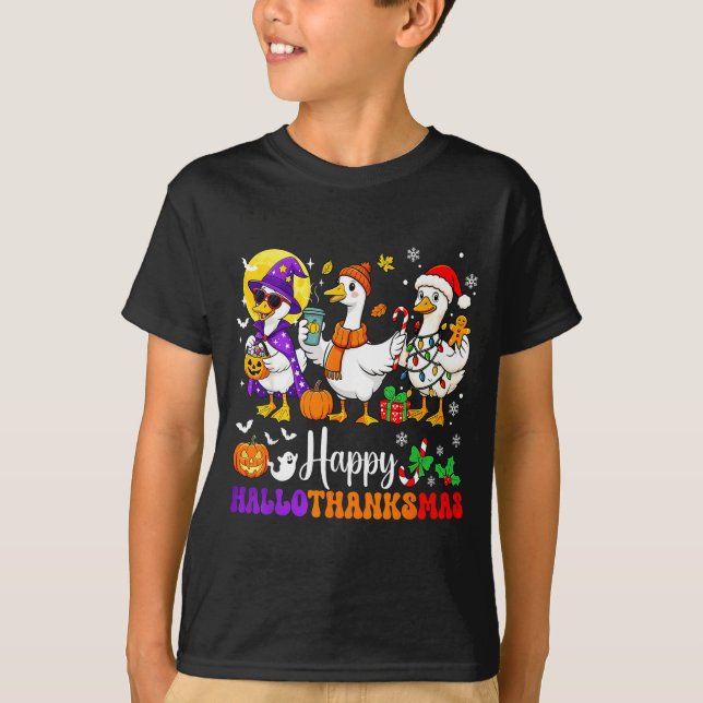 Camiseta Happy Hallothanksmas Santa Goose Witch Soky Season (Anverso)