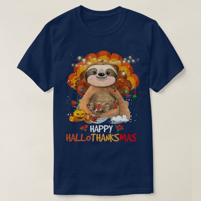 Camiseta Happy Hallothanksmas Sloth Lover Halloween Thanksg (Diseño del anverso)