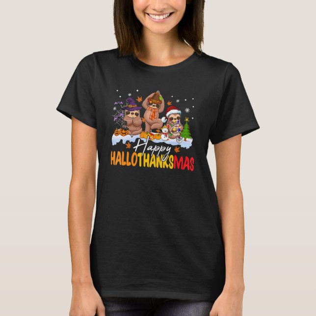 Camiseta Happy Hallothanksmas Sloth  Thanksgiving Christmas (Anverso)