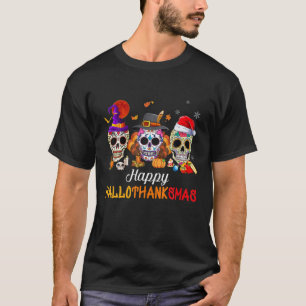 Camiseta Happy Hallothanksmas Sugar Skull Halloween Thanksg