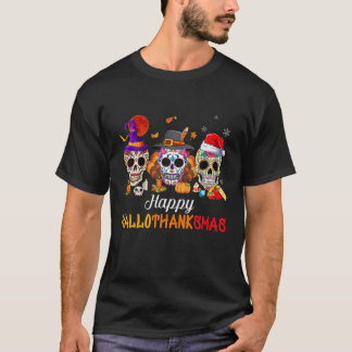 Camiseta Happy Hallothanksmas Sugar Skull Halloween Thanksg