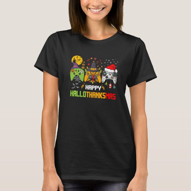 Camiseta Happy Hallothanksmas Video Games Controller Gaming (Anverso)