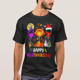 Camiseta Happy Hallothanksmas Wine Glasses Halloween Thanks