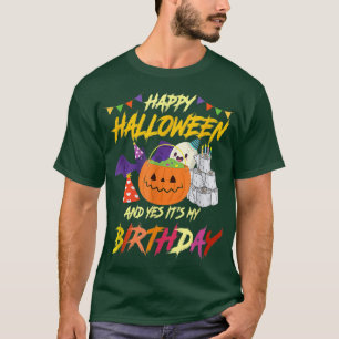 Camiseta Happy Halloween And Yes Its My Birthday Pumpkin Pa