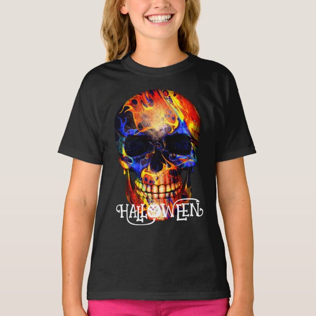 CAMISETA HAPPY HALLOWEEN APPAREL DE COLORIDO SKULL SKELETON (Anverso)