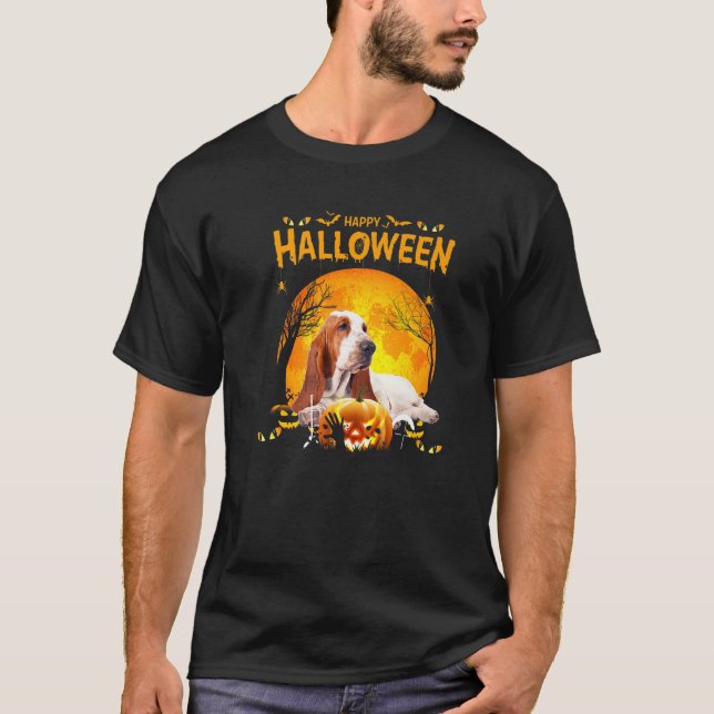 Camiseta Happy Halloween Basset Hound Dog Pumpkin Costumes (Anverso)