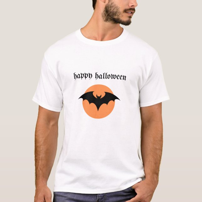Camiseta Happy Halloween – Bat Silhouette with Orange Moon (Anverso)