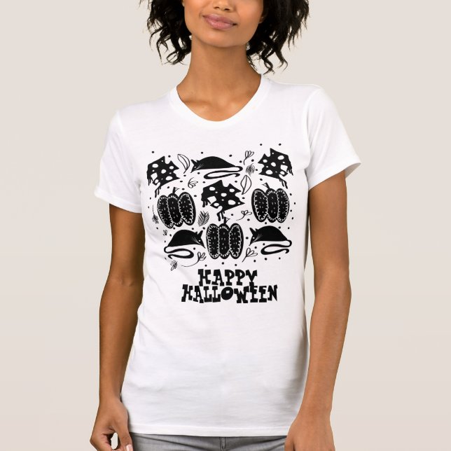 Camiseta Happy Halloween Black Rat Doodle Pattern (Anverso)