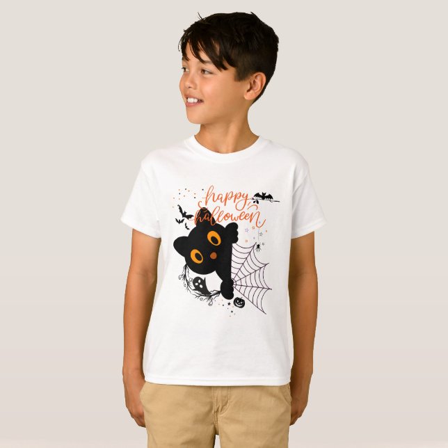 Camiseta Happy Halloween Cat & Pumpkins (Anverso completo)