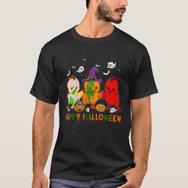 Camiseta Happy Halloween Chicken Witch Devil Pumpkin Chicke (Anverso)