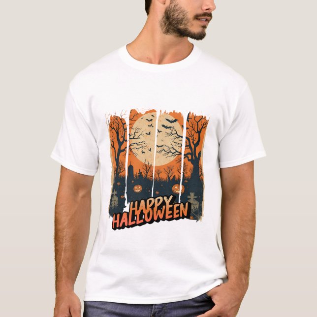 Camiseta Happy Halloween con Cementerio (Anverso)