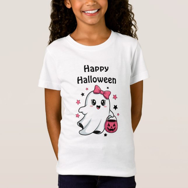 Camiseta Happy Halloween Cute Pumpkin Ghost (Anverso)