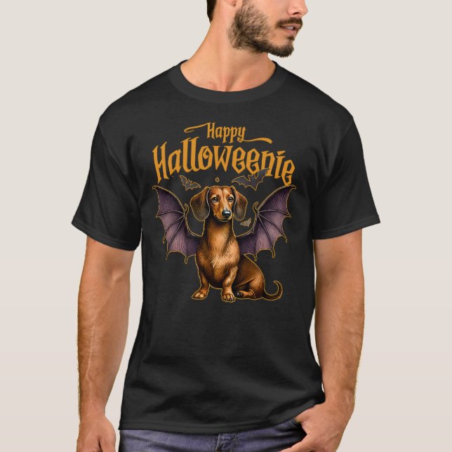 Camiseta Happy Halloween Dachshund Bat (Anverso)