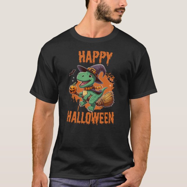 Camiseta Happy Halloween Dinosaur with Pumpkin - Funny T-Re (Anverso)