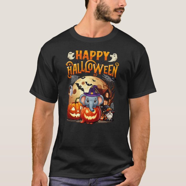 Camiseta Happy Halloween Elephant Cosplay Witch In Carved P (Anverso)