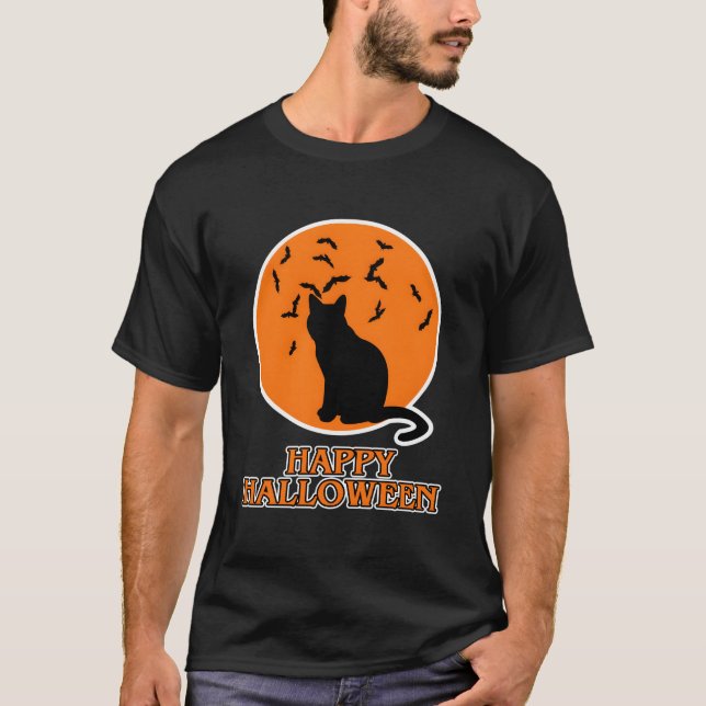 Camiseta Happy Halloween For Cat Black Cat Halloween (Anverso)