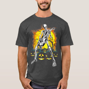 Camiseta Happy Halloween Funny Skeleton Playing Guitar Pump