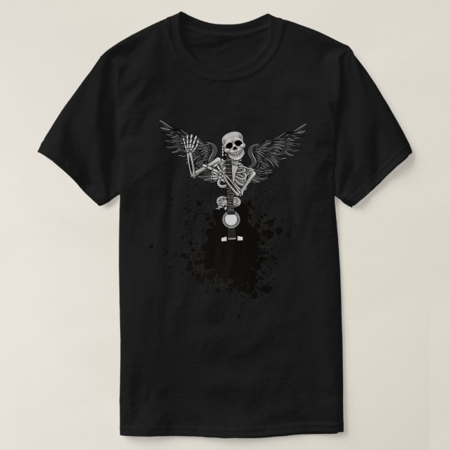 Camiseta Happy Halloween Funny Skeleton Playing Guitar Pump (Diseño del anverso)