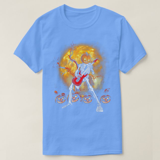 Camiseta Happy Halloween Funny Skeleton Playing Guitar Pump (Diseño del anverso)